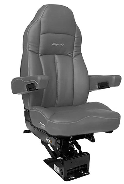 Legacy Air-Ride Truck Seat with DuraLeather and D2 Foam Technology – High Back, Adjustable Armrests, Universal Fit - Gray