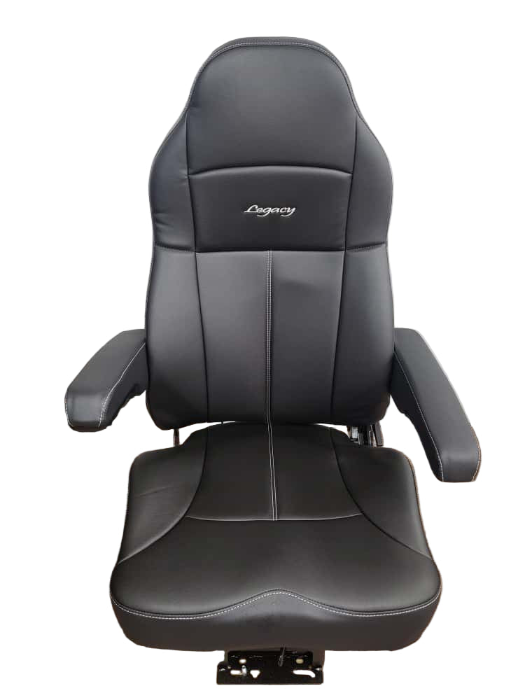 Legacy Air-Ride Truck Seat with DuraLeather and D2 Foam Technology – High Back, Adjustable Armrests, Universal Fit - Black