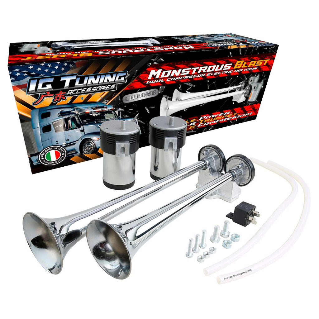 IG Tuning Monstrous Blast Dual Compresor Electric Double Air Horn - Chrome