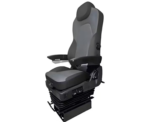 Prime TC200 Series Air Ride Suspension Genuine Black Leather & Grey Cloth Truck Seat With Arm Rests