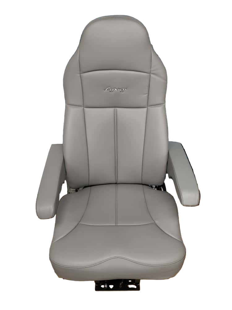 Legacy Air-Ride Truck Seat with DuraLeather and D2 Foam Technology – High Back, Adjustable Armrests, Universal Fit - Gray