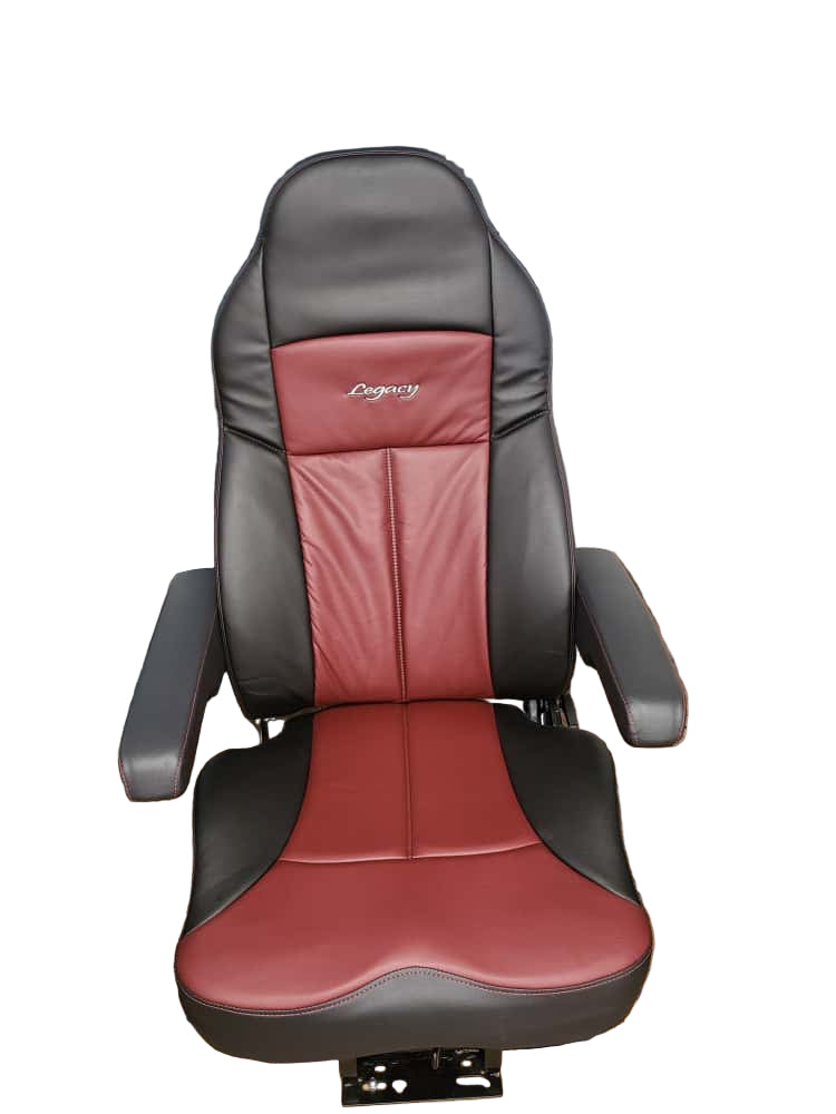 Legacy Air-Ride Truck Seat with DuraLeather and D2 Foam Technology – High Back, Adjustable Armrests, Universal Fit  - Red and Black